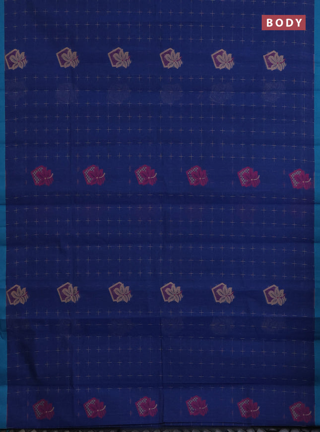 Nithyam cotton saree peacock blue and teal green with thread woven buttas and simple border