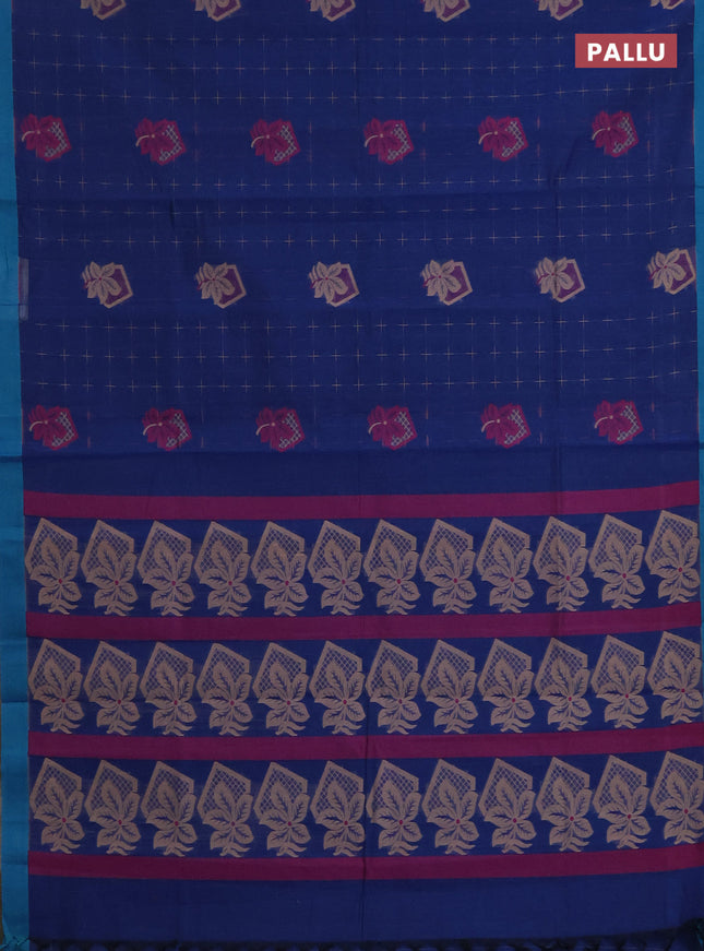 Nithyam cotton saree peacock blue and teal green with thread woven buttas and simple border