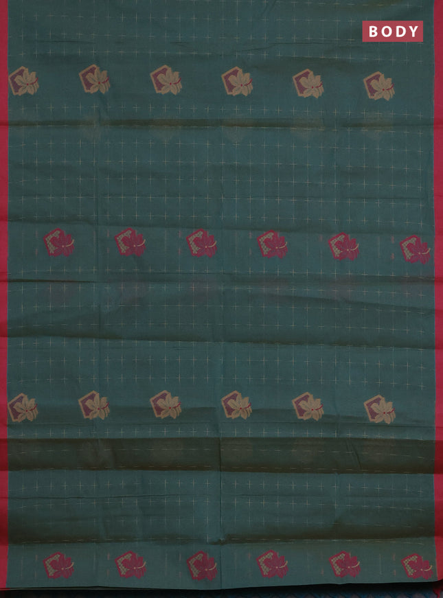 Nithyam cotton saree dual shade of green and pink with thread woven buttas and simple border