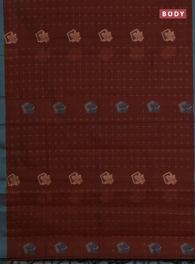 Nithyam cotton saree brown and teal green with thread woven buttas and simple border