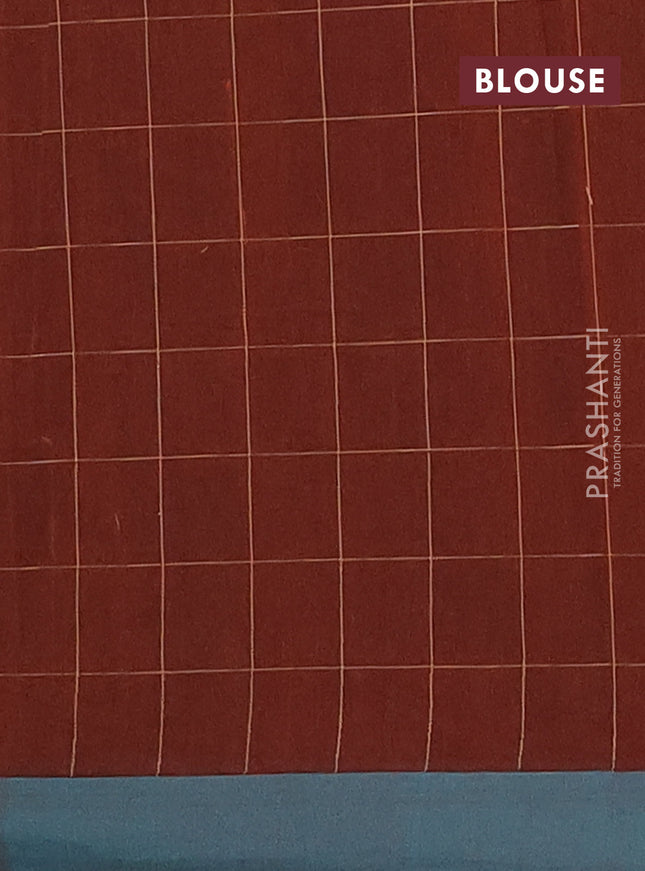 Nithyam cotton saree brown and teal green with thread woven buttas and simple border