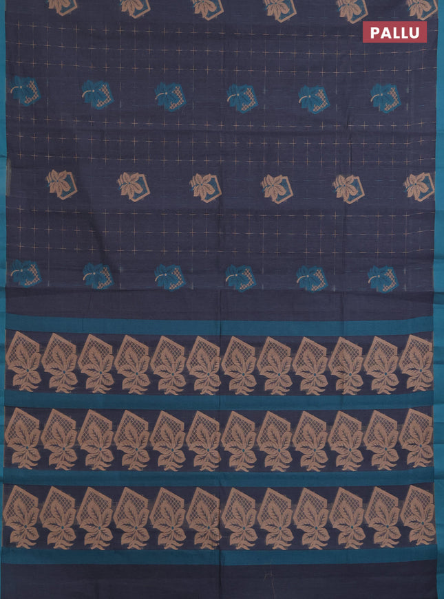 Nithyam cotton saree grey and teal green with thread woven buttas and simple border