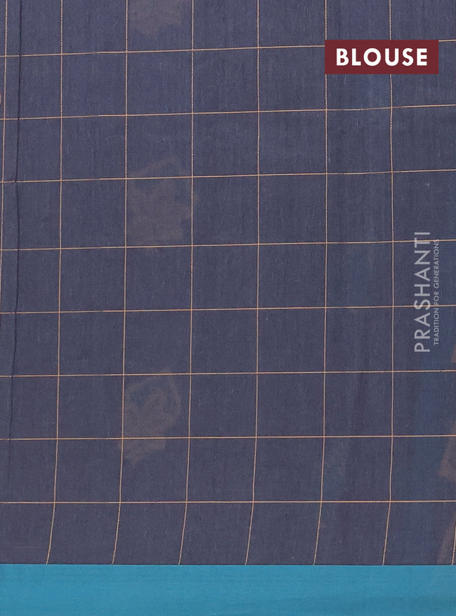 Nithyam cotton saree grey and teal green with thread woven buttas and simple border