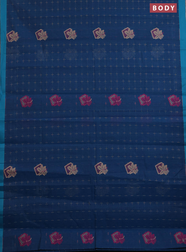 Nithyam cotton saree peacock green and teal green with thread woven buttas and simple border