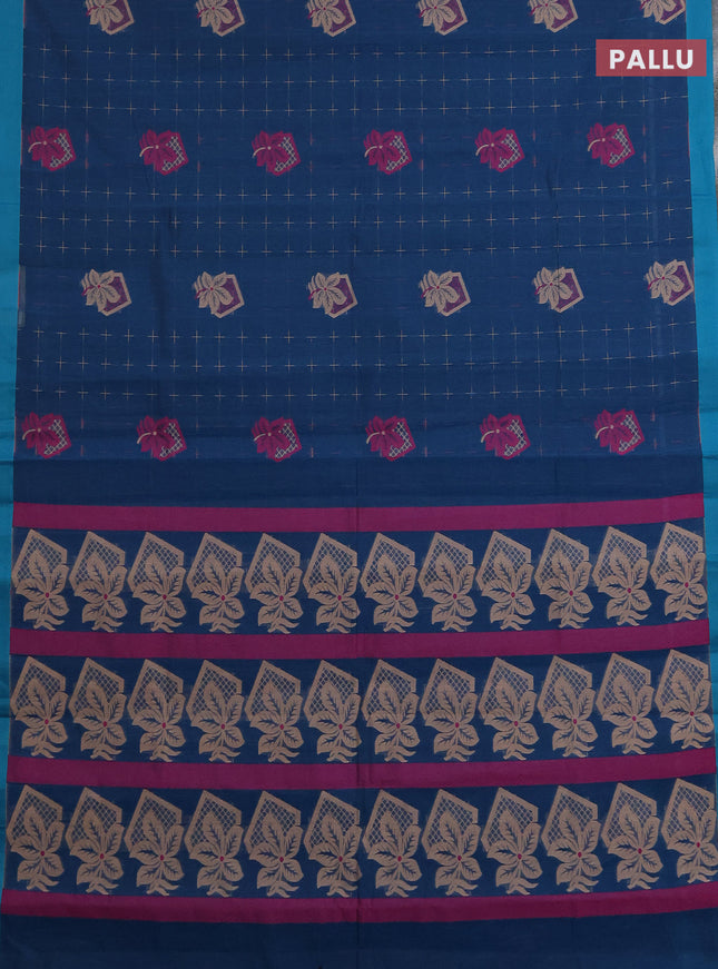 Nithyam cotton saree peacock green and teal green with thread woven buttas and simple border