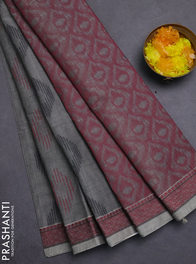 Nithyam cotton saree grey with allover thread woven buttas and thread woven border