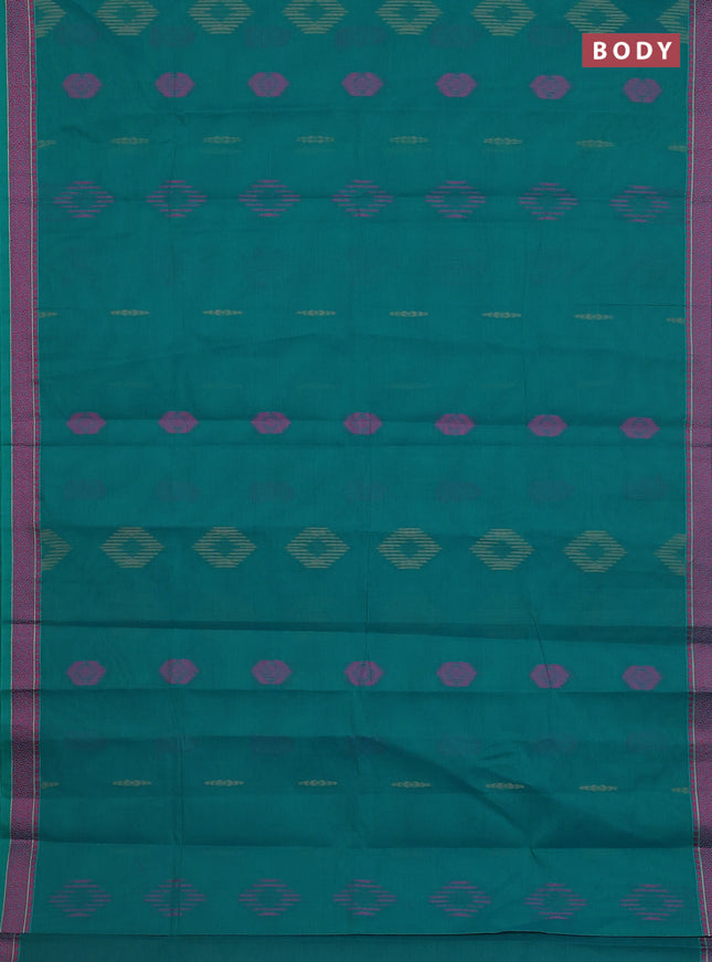 Nithyam cotton saree teal green with allover thread woven buttas and thread woven border