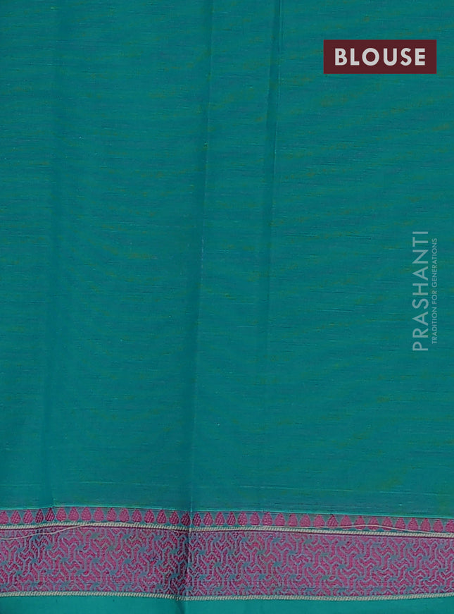 Nithyam cotton saree teal green with allover thread woven buttas and thread woven border