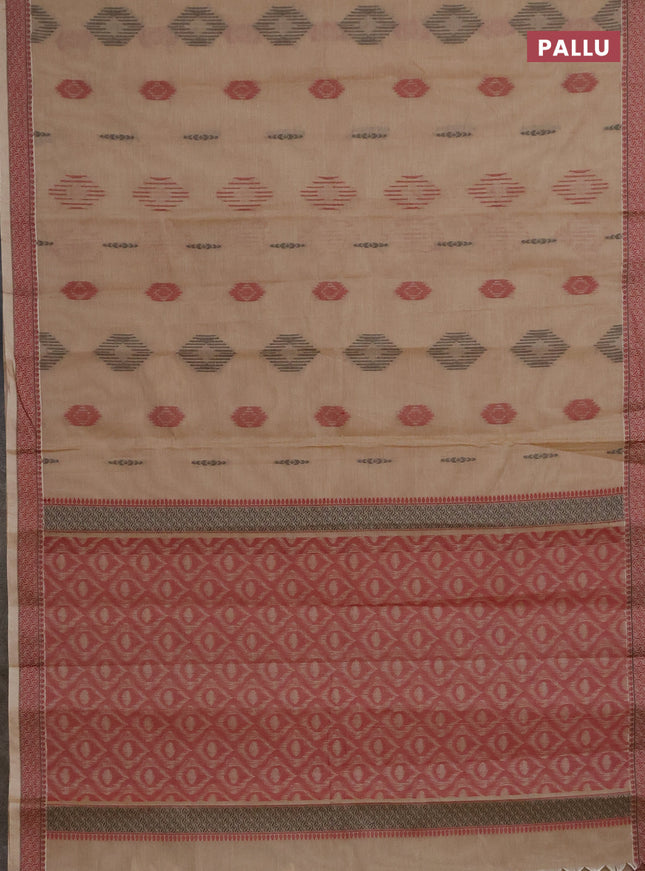 Nithyam cotton saree dark sandal with allover thread woven buttas and thread woven border