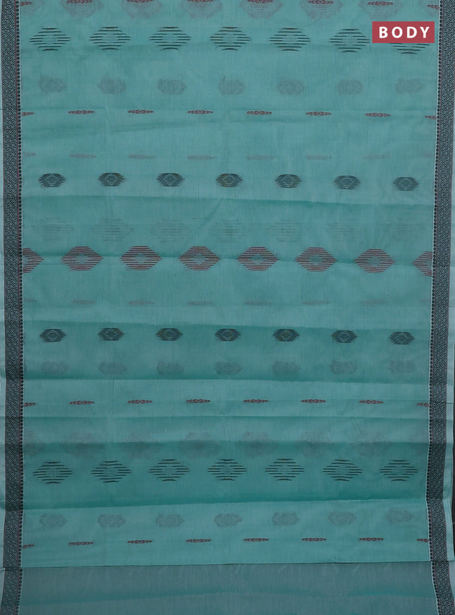 Nithyam cotton saree teal green with allover thread woven buttas and thread woven border
