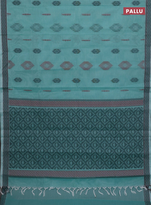Nithyam cotton saree teal green with allover thread woven buttas and thread woven border