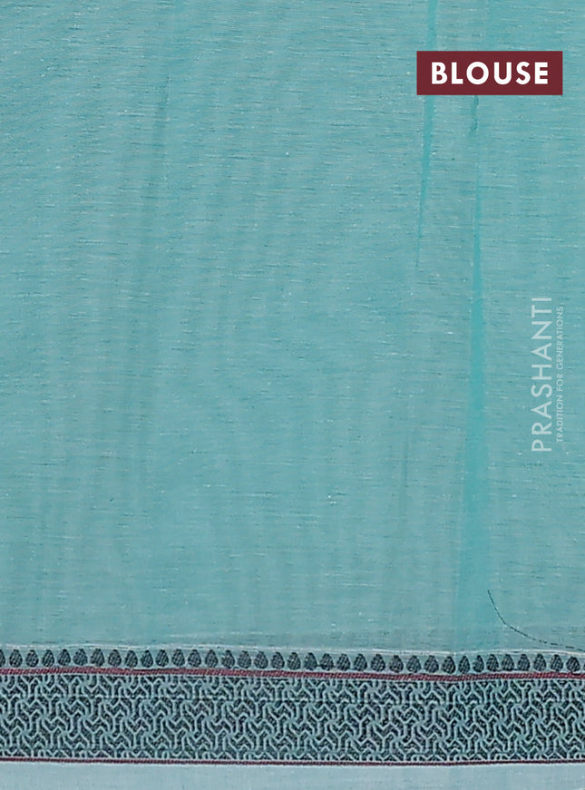 Nithyam cotton saree teal green with allover thread woven buttas and thread woven border