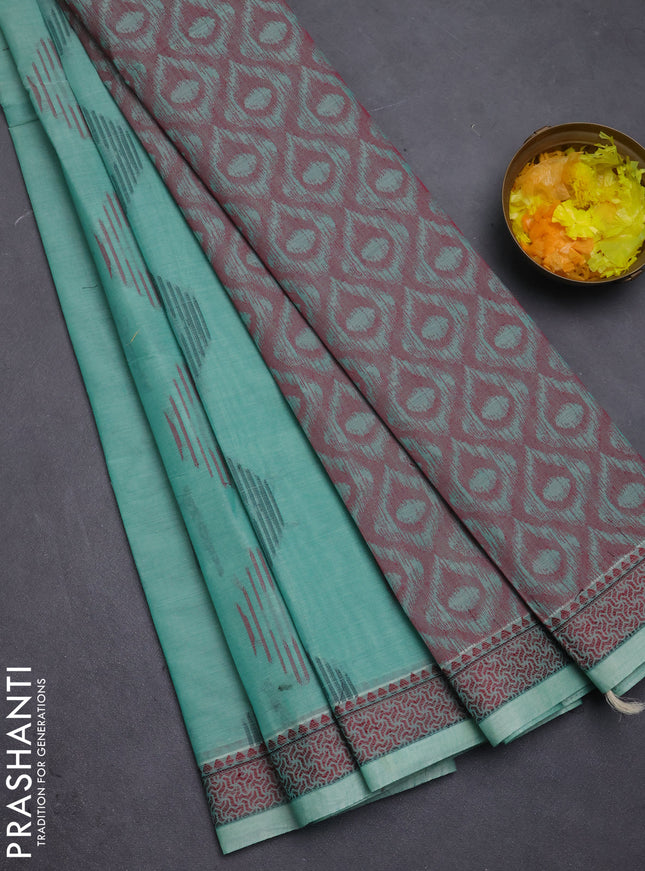Nithyam cotton saree pastel green with allover thread woven buttas and thread woven border