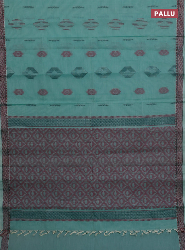 Nithyam cotton saree pastel green with allover thread woven buttas and thread woven border