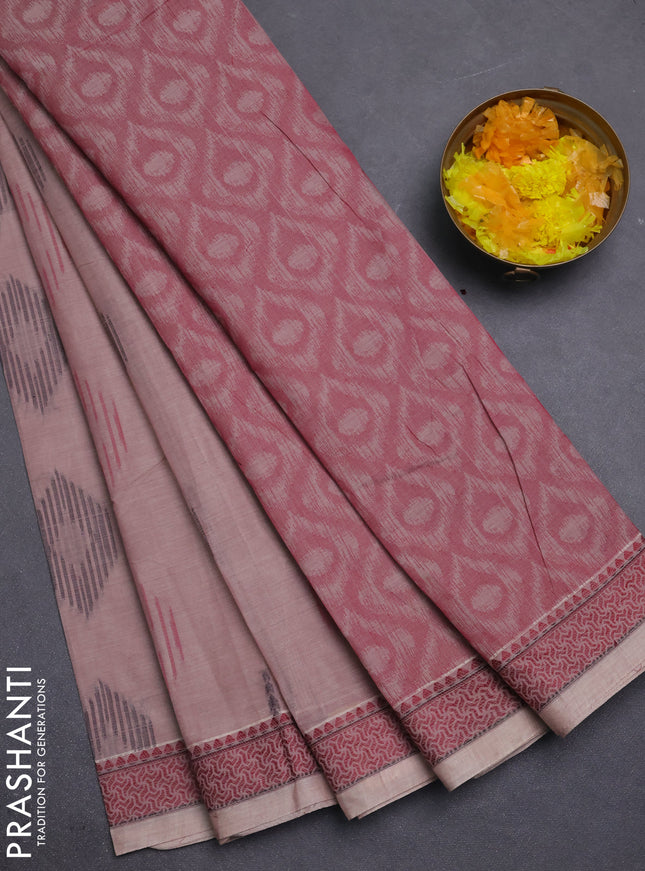 Nithyam cotton saree pastel brown with allover thread woven buttas and thread woven border