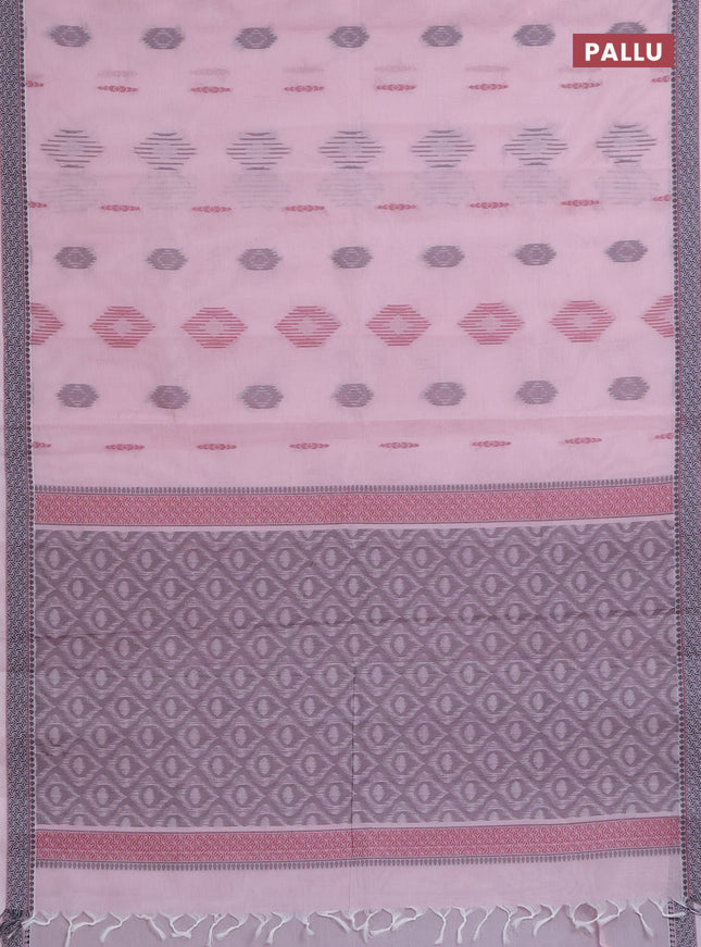 Nithyam cotton saree baby pink with allover thread woven buttas and thread woven border