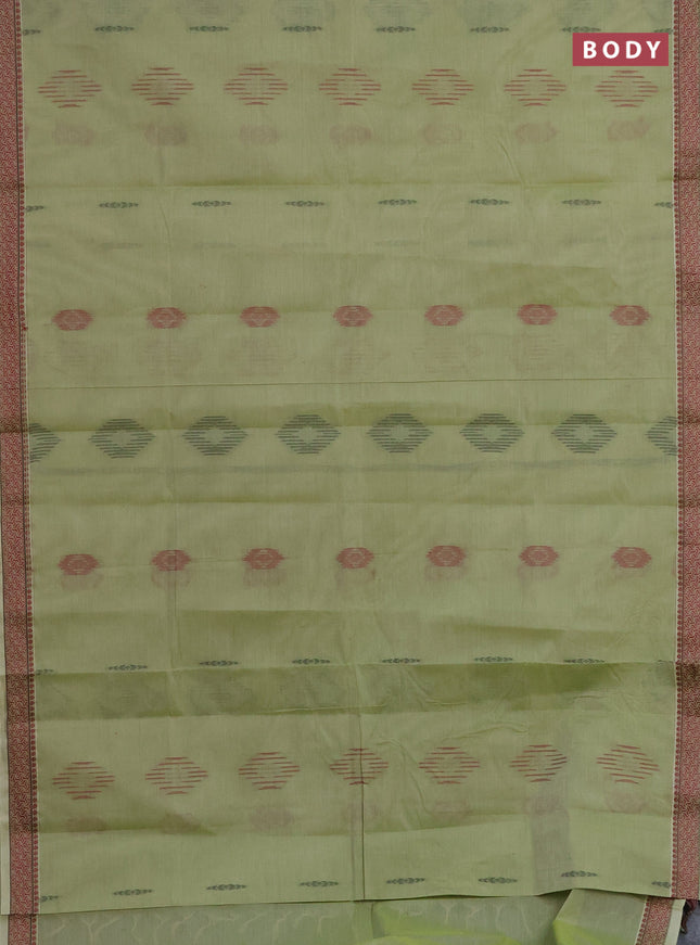 Nithyam cotton saree pista green with allover thread woven buttas and thread woven border