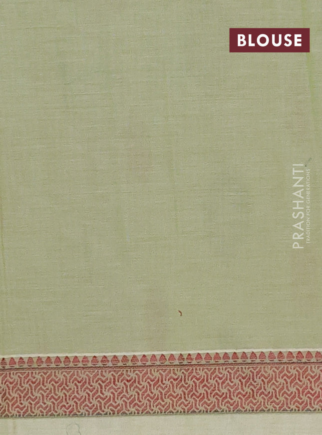 Nithyam cotton saree pista green with allover thread woven buttas and thread woven border