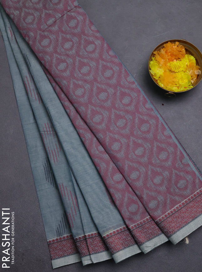 Nithyam cotton saree bluish grey with allover thread woven buttas and thread woven border