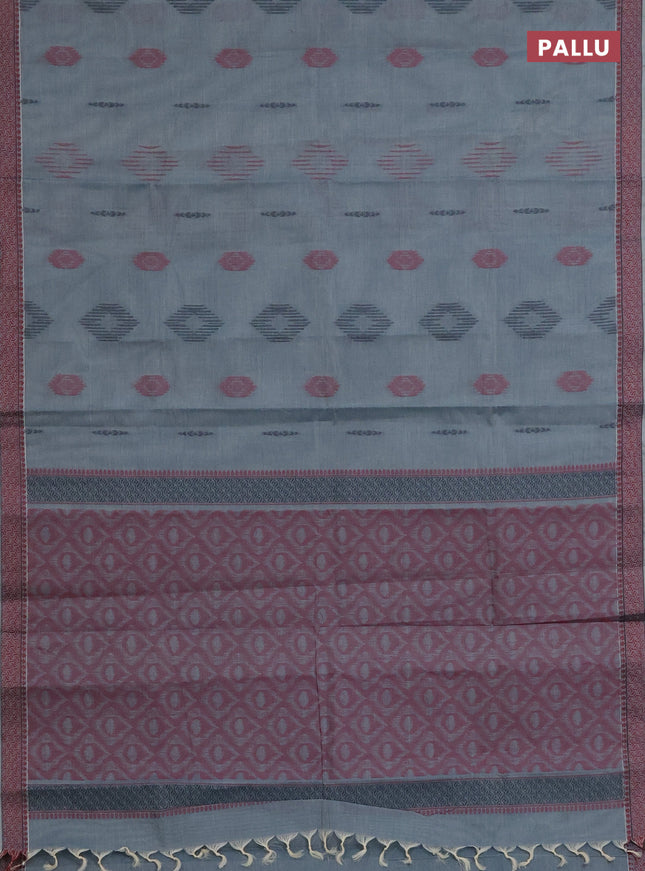 Nithyam cotton saree bluish grey with allover thread woven buttas and thread woven border