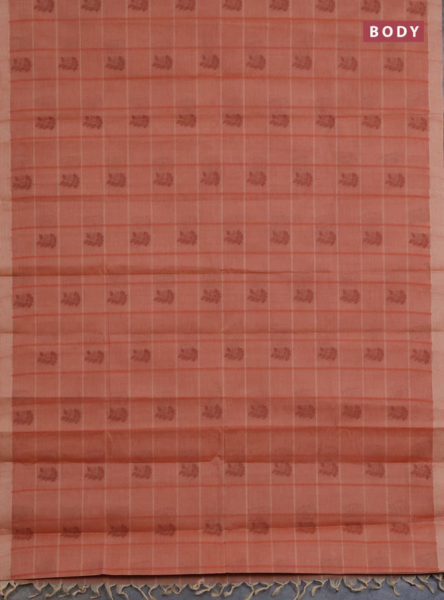 Nithyam cotton saree rust shade with thread weaves & buttas and simple border