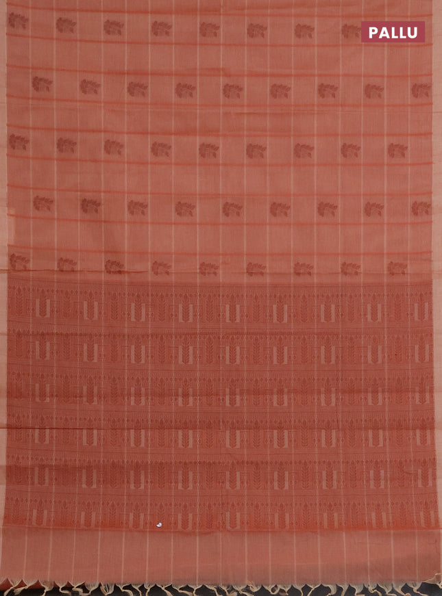 Nithyam cotton saree rust shade with thread weaves & buttas and simple border