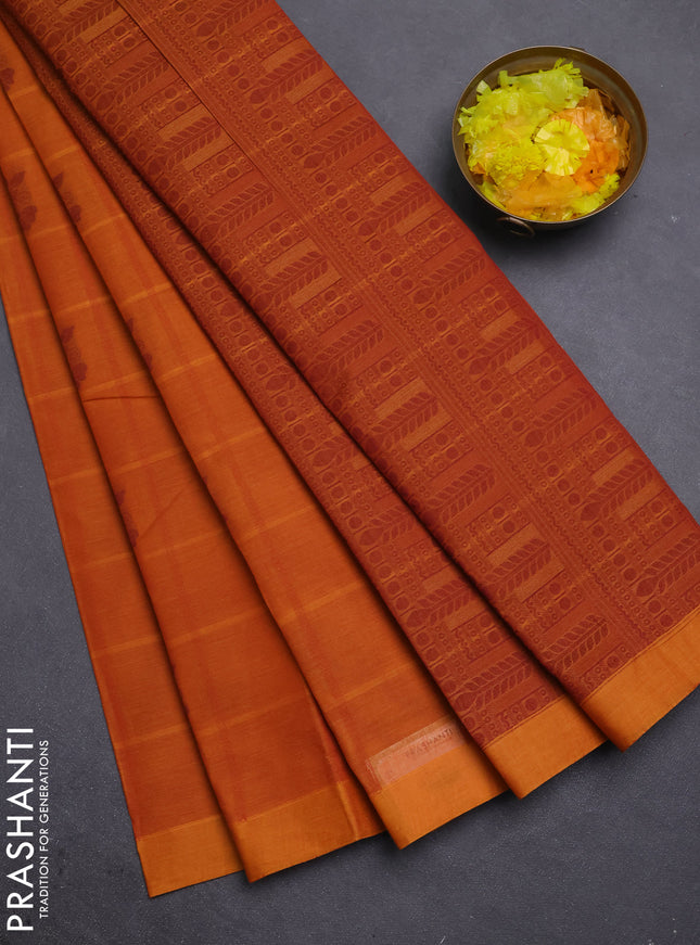 Nithyam cotton saree mustard yellow with thread weaves & buttas and simple border