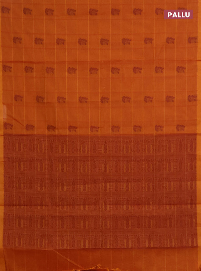 Nithyam cotton saree mustard yellow with thread weaves & buttas and simple border