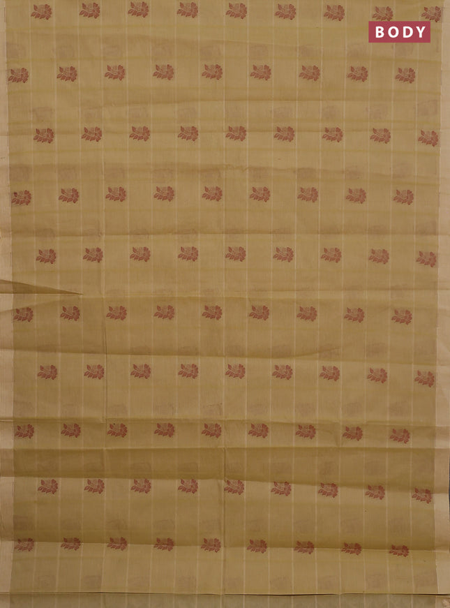 Nithyam cotton saree elaichi green with thread weaves & buttas and simple border