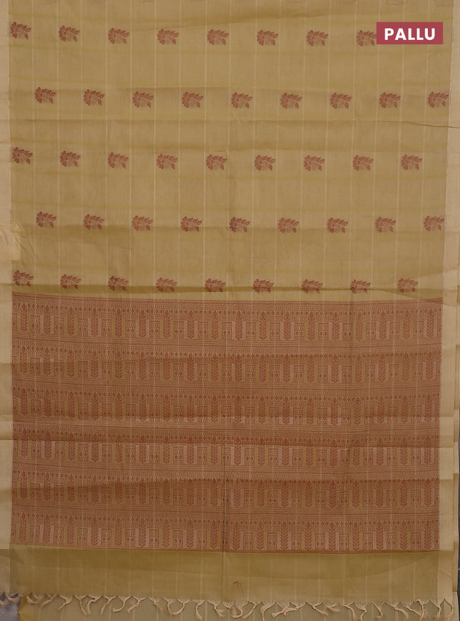 Nithyam cotton saree elaichi green with thread weaves & buttas and simple border