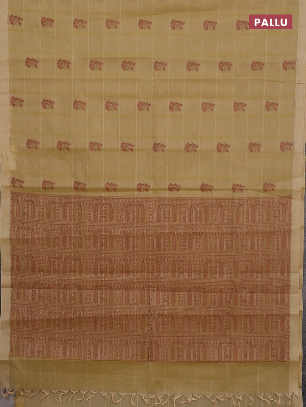 Nithyam cotton saree elaichi green with thread weaves & buttas and simple border