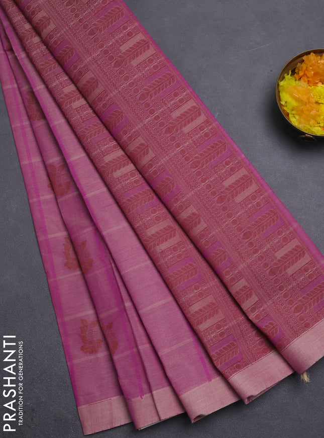 Nithyam cotton saree purple with thread weaves & buttas and simple border
