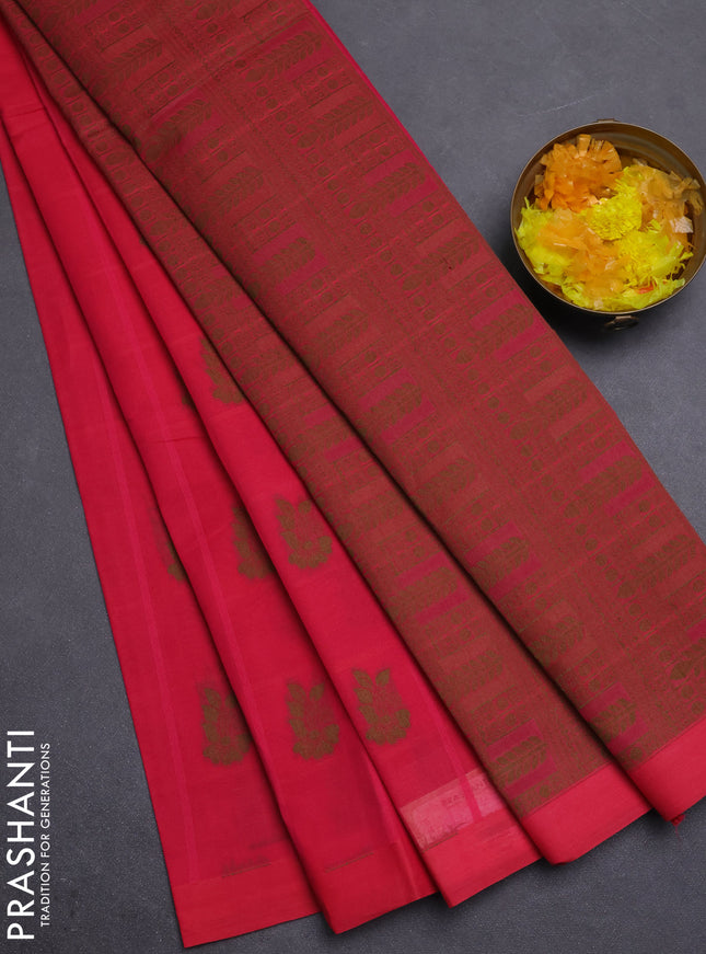 Nithyam cotton saree pink with thread weaves & buttas and simple border