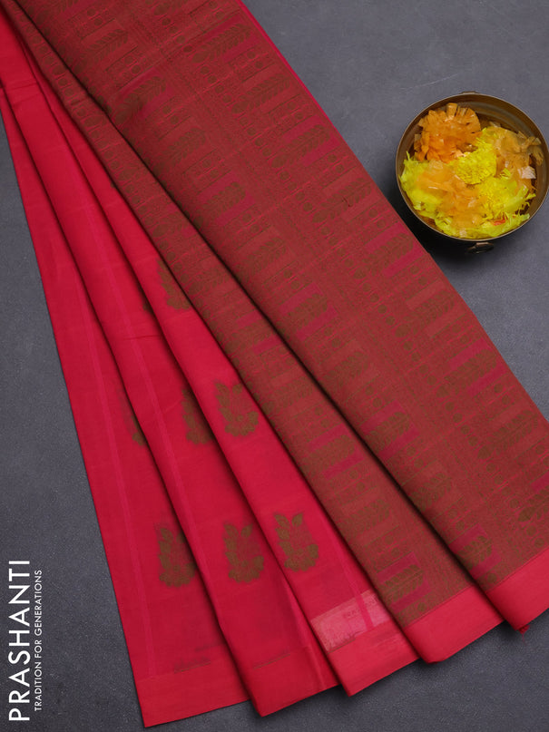 Nithyam cotton saree pink with thread weaves & buttas and simple border