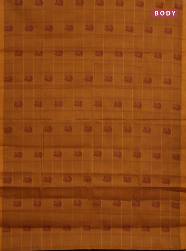 Nithyam cotton saree dark mustard with thread weaves & buttas and simple border