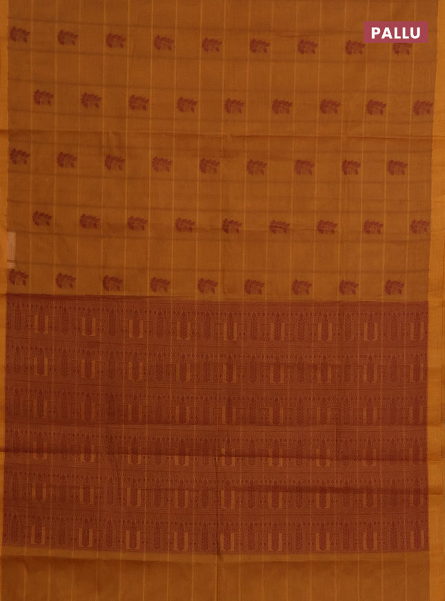 Nithyam cotton saree dark mustard with thread weaves & buttas and simple border
