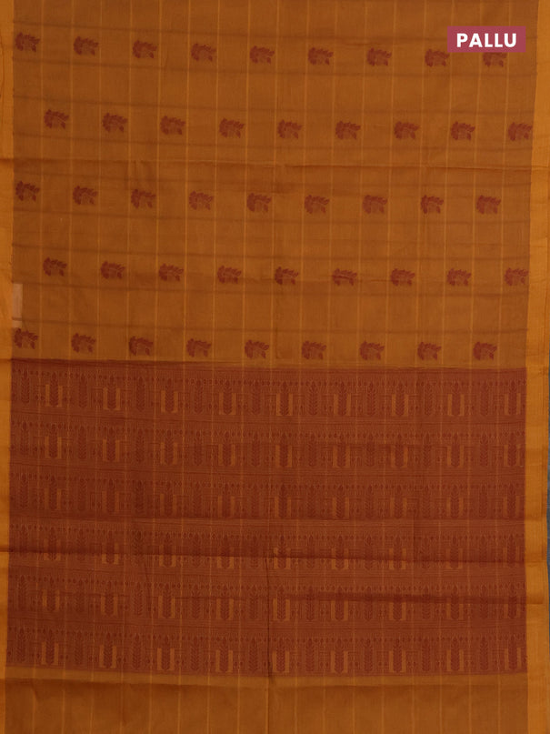 Nithyam cotton saree dark mustard with thread weaves & buttas and simple border