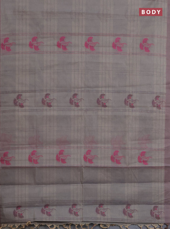 Nithyam cotton saree grey with allover thread weaves & buttas and simple border