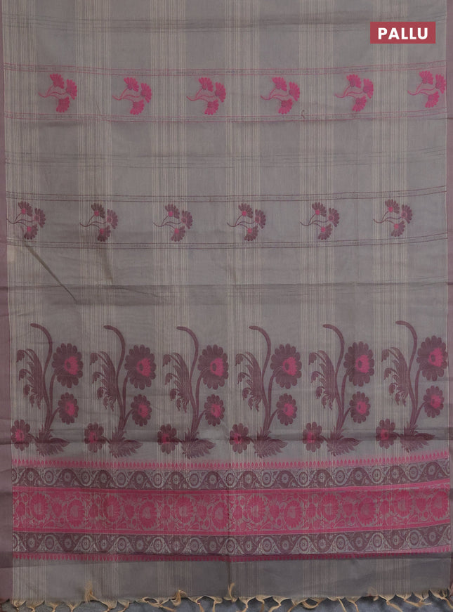 Nithyam cotton saree grey with allover thread weaves & buttas and simple border