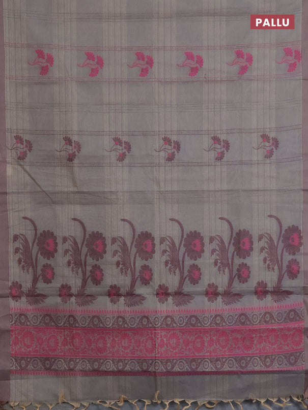 Nithyam cotton saree grey with allover thread weaves & buttas and simple border