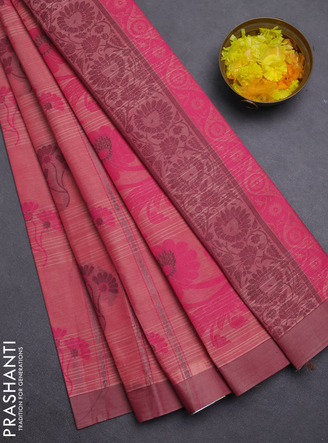 Nithyam cotton saree pink with allover thread weaves & buttas and simple border