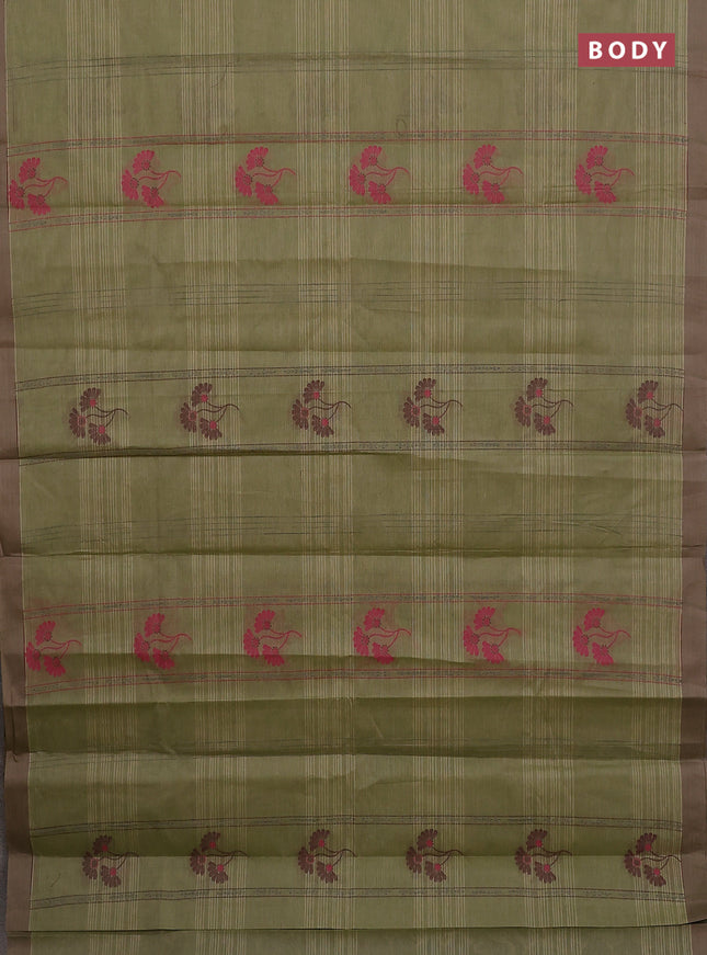 Nithyam cotton saree elaichi green with allover thread weaves & buttas and simple border