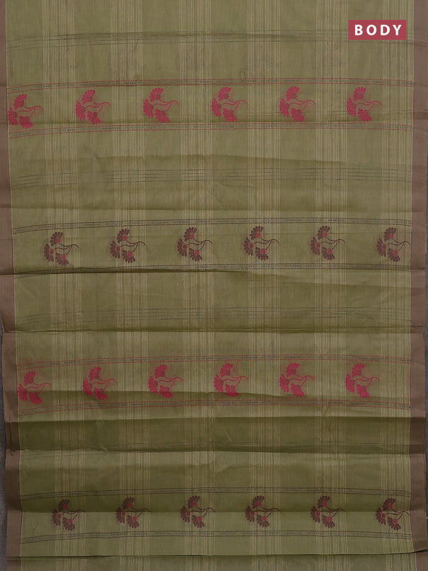 Nithyam cotton saree elaichi green with allover thread weaves & buttas and simple border