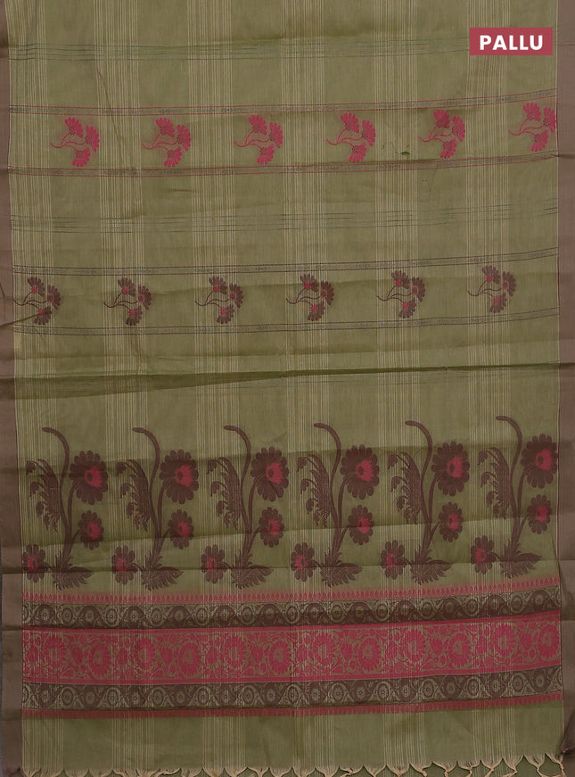 Nithyam cotton saree elaichi green with allover thread weaves & buttas and simple border
