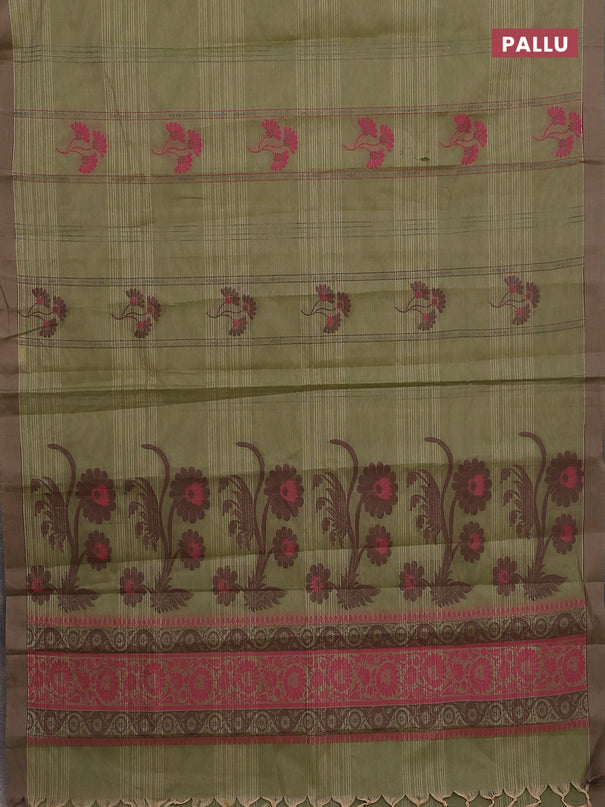 Nithyam cotton saree elaichi green with allover thread weaves & buttas and simple border