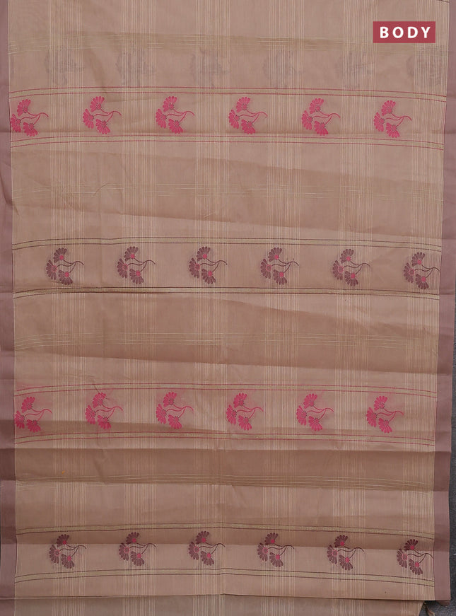 Nithyam cotton saree sandal with allover thread weaves & buttas and simple border