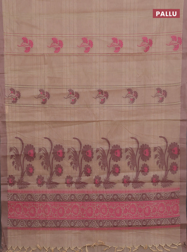 Nithyam cotton saree sandal with allover thread weaves & buttas and simple border