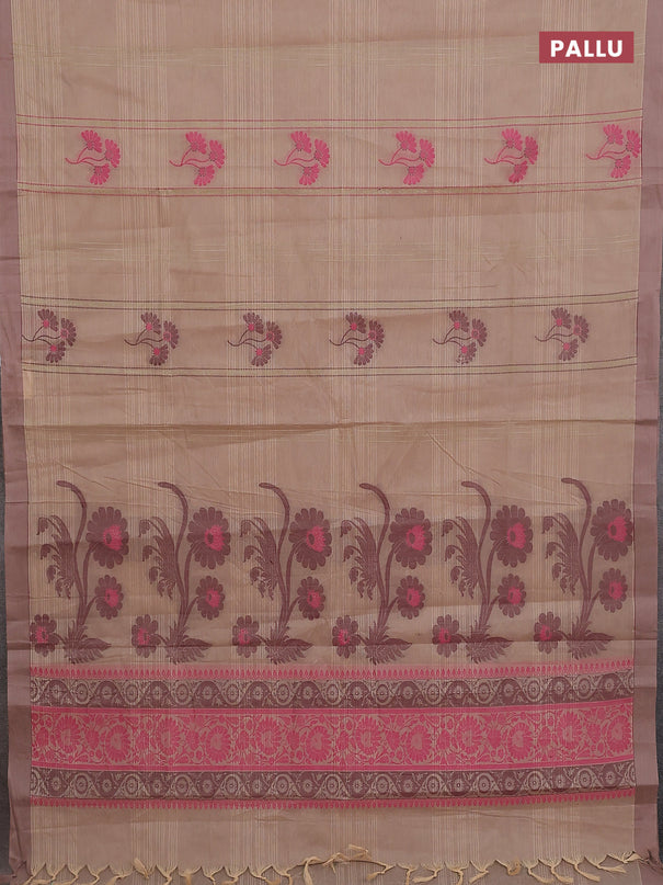 Nithyam cotton saree sandal with allover thread weaves & buttas and simple border