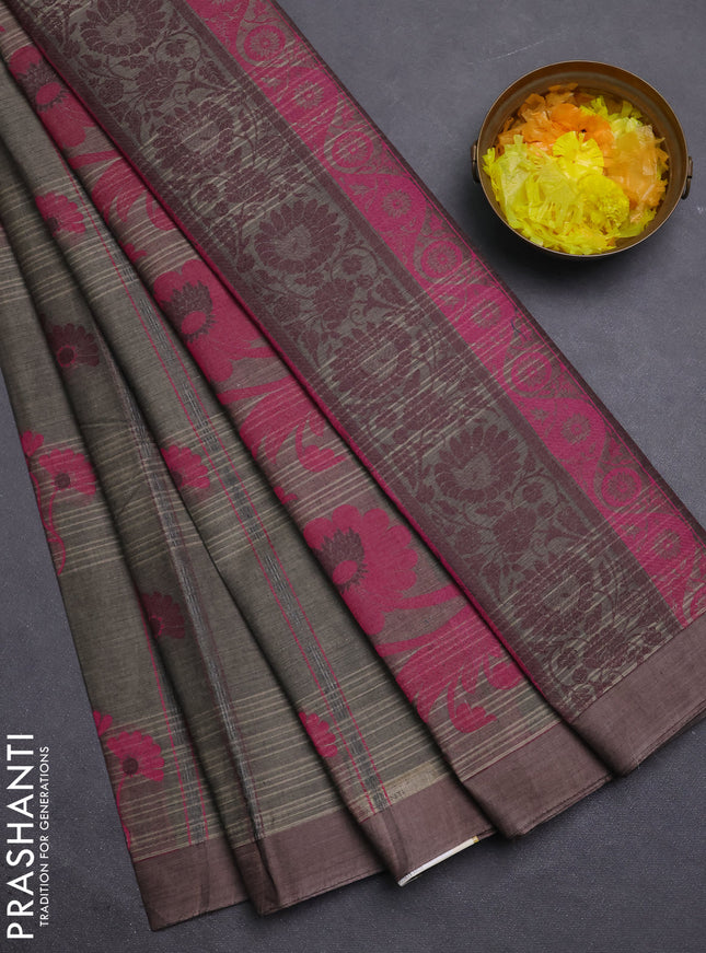 Nithyam cotton saree chikku shade with allover thread weaves & buttas and simple border