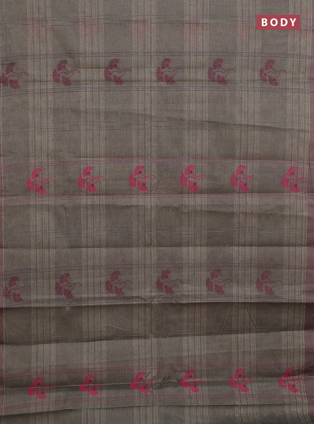 Nithyam cotton saree chikku shade with allover thread weaves & buttas and simple border